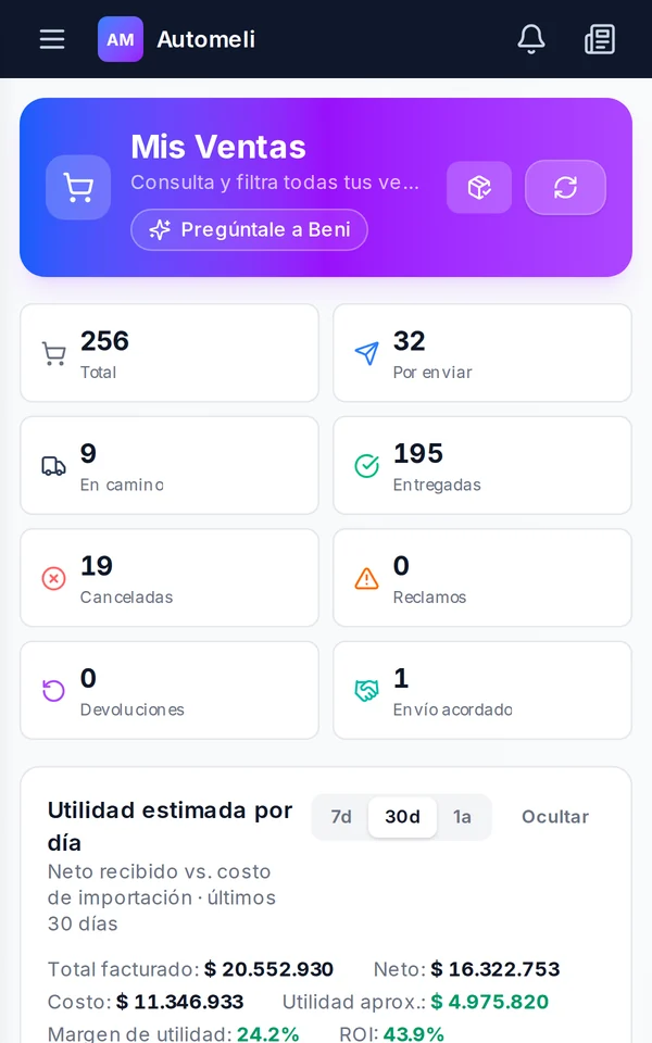 Mis Ventas de Automeli en un celular